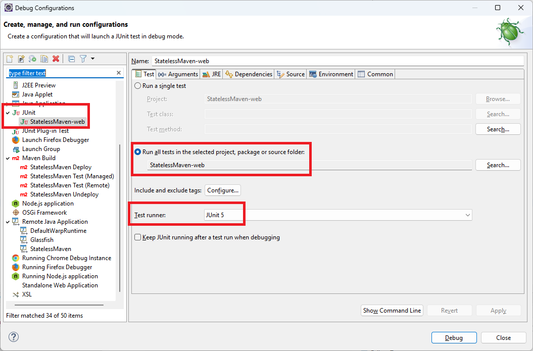 Debug configuration