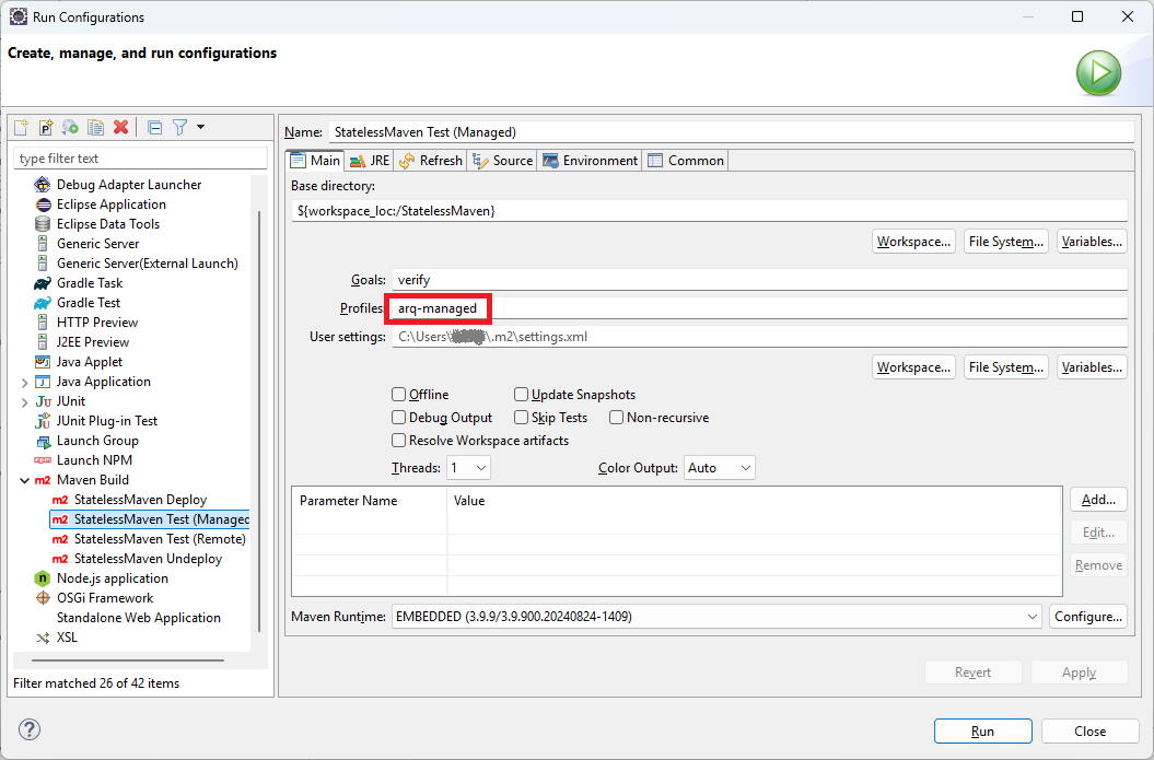 Maven configuration (managed server)